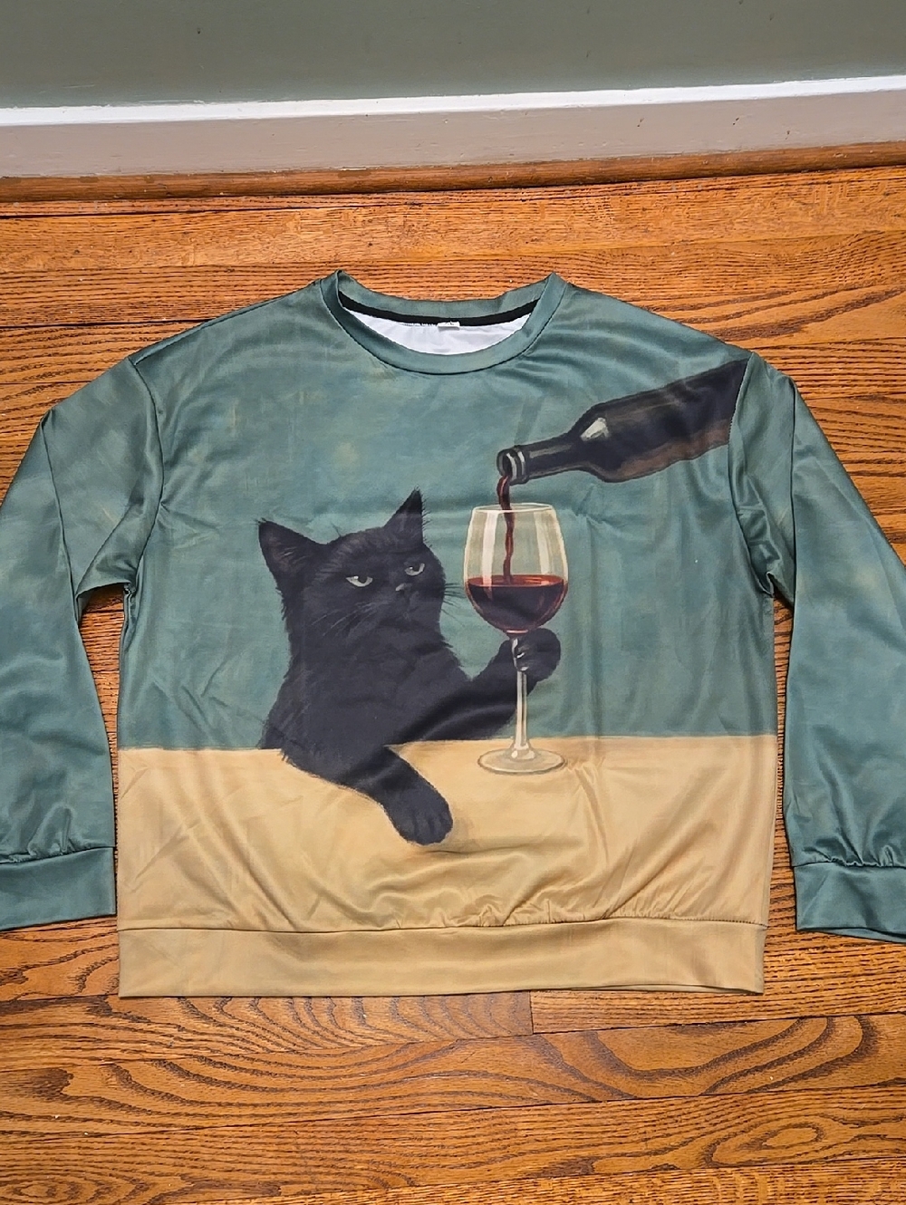 Black Cat with Wine Glass and Wine Bottle XL Unisex
